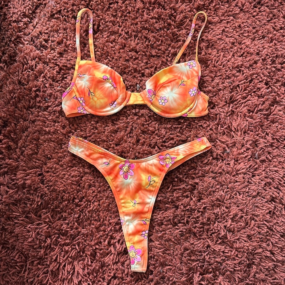 HOT Vintage 80s 90s High Waisted Thong Tie Dye Bikini